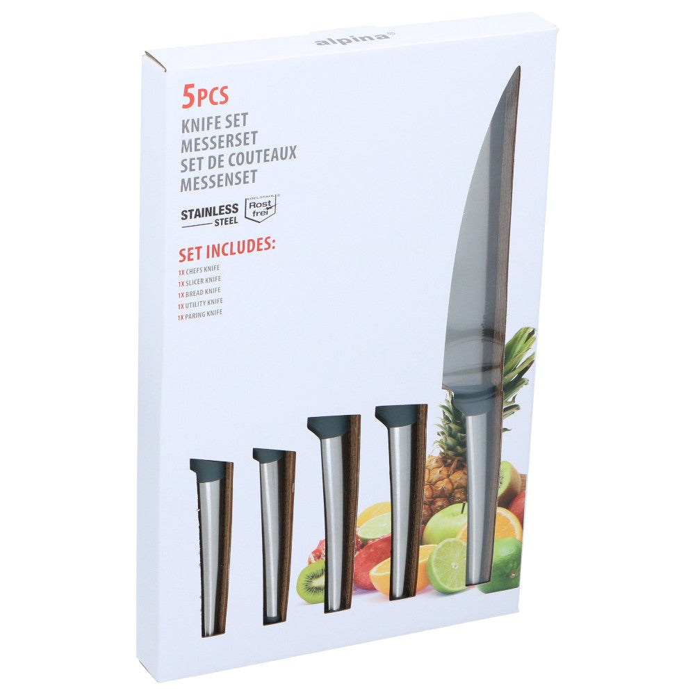 Set 5 Coltelli Cucina Acciaio Inox Manico Ergonomico