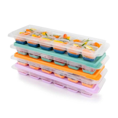 Stampo Ghiaccio Silicone con Coperchio 12 Cubetti - Vaschetta Formaghiaccio Colorata