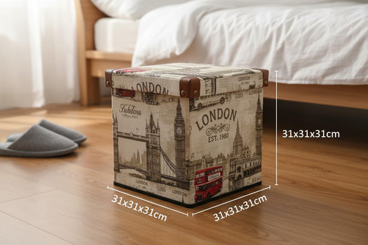 Pouf Contenitore Pieghevole 31x31cm - Seduta e Organizer - Design Vintage Salvaspazio