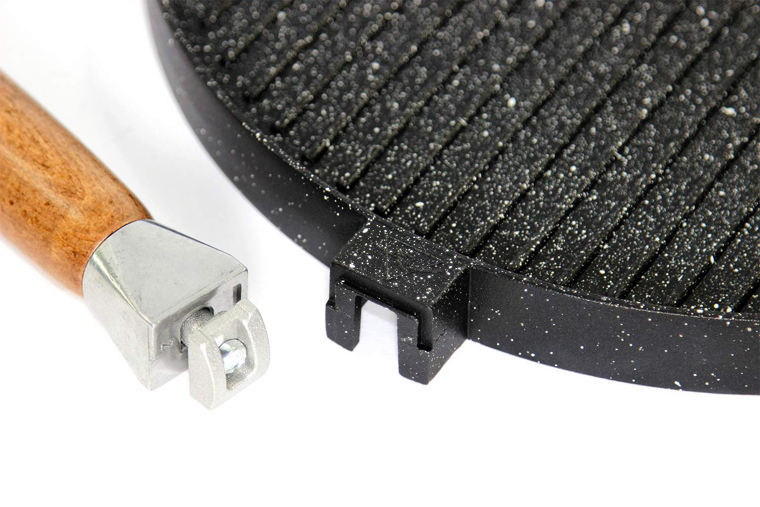 GRILL PAN WITH LAVA STONE COATING, DOUBLE SMOOTH AND RIBBED PLATE 28 CM, NON-STICK COOKING WITHOUT OIL