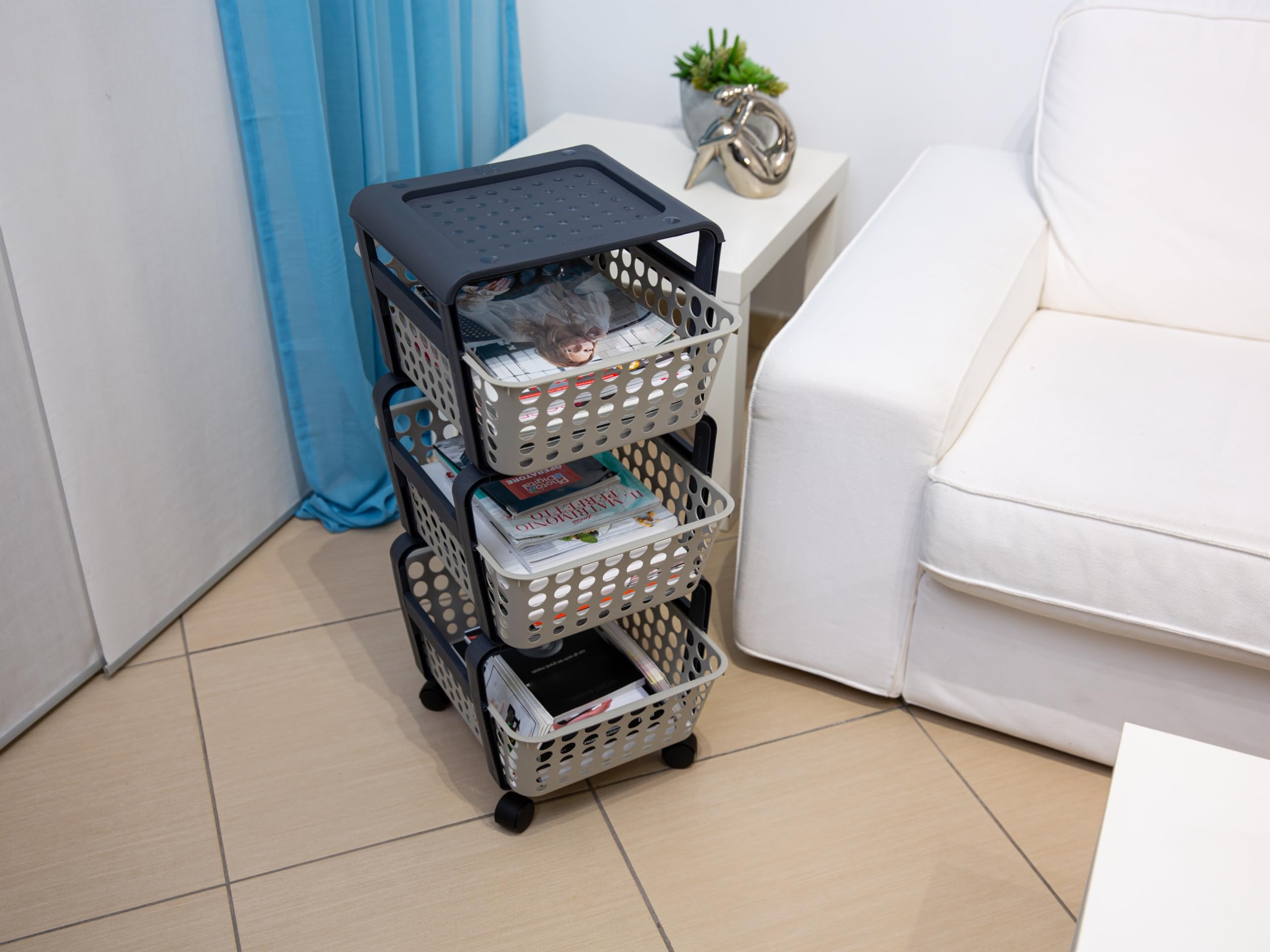 Carrello Modula 3 Ripiani Ruote - Plastica Riciclata