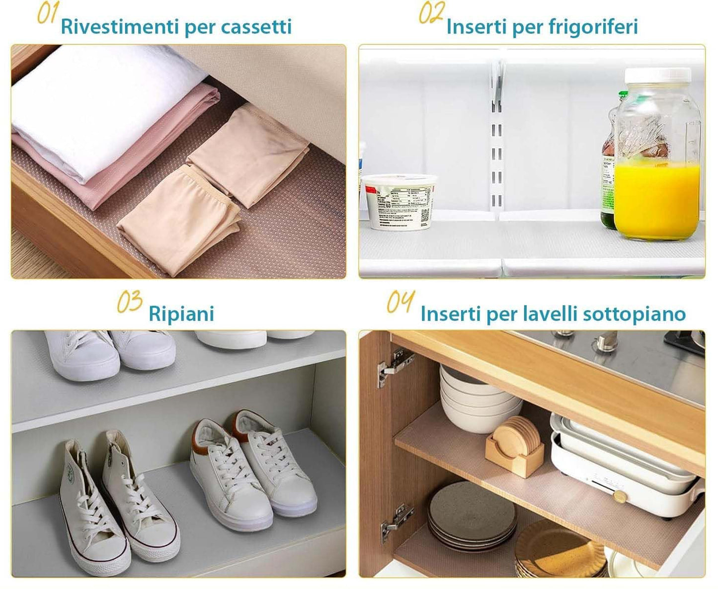 Set 2 Tappetini Antiscivolo Cassetti 50x150cm - Trasparenti Impermeabili Non Adesivi - Proteggi Ripiani