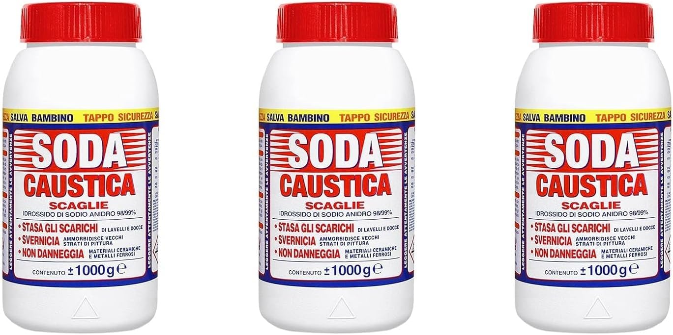 Soda Caustica Scaglie 1kg Pura 100% - Sturatore Professionale Scarichi e Tubature - Formato Scorta