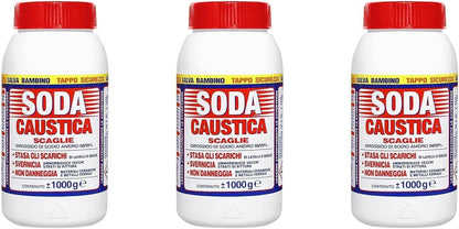 Soda Caustica Scaglie 1kg Pura 100% - Sturatore Professionale Scarichi e Tubature - Formato Scorta