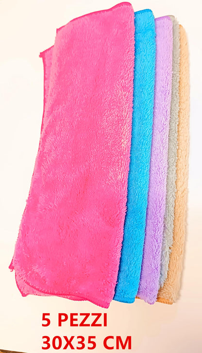 Panni Morbidi in Microfibra 5 Pezzi 30x35 cm in Multicolor, Super Soft per Cattura Polvere