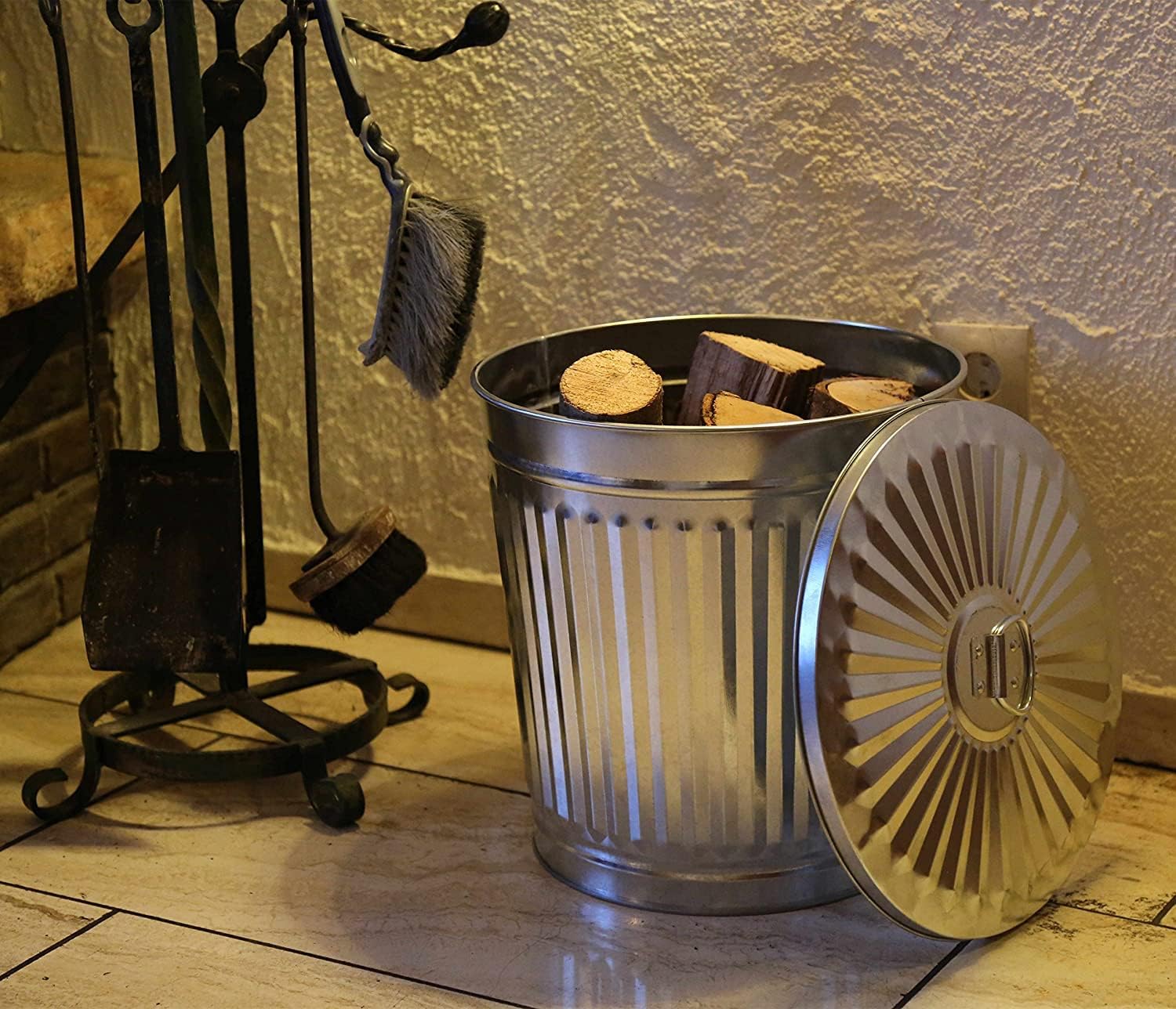 FERCASASHOP® - Bidone per Rifiuti con Coperchio, Diametro 37 cm, Altezza 41 cm, in Zinco, Capienza 35 Litri, Cestino, Pattumiera per Immondizia, per Spazzatura, Bidone con Maniglie