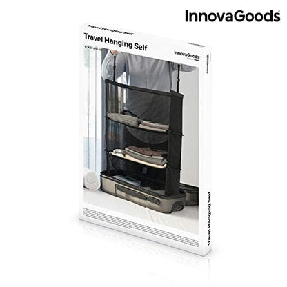 Scaffale pieghevole organizer per valigie, organizza i tuoi bagagli in modo comodo ed efficiente, con 3 scaffali, colore nero, materiale in poliestere, ideale per i viaggi.