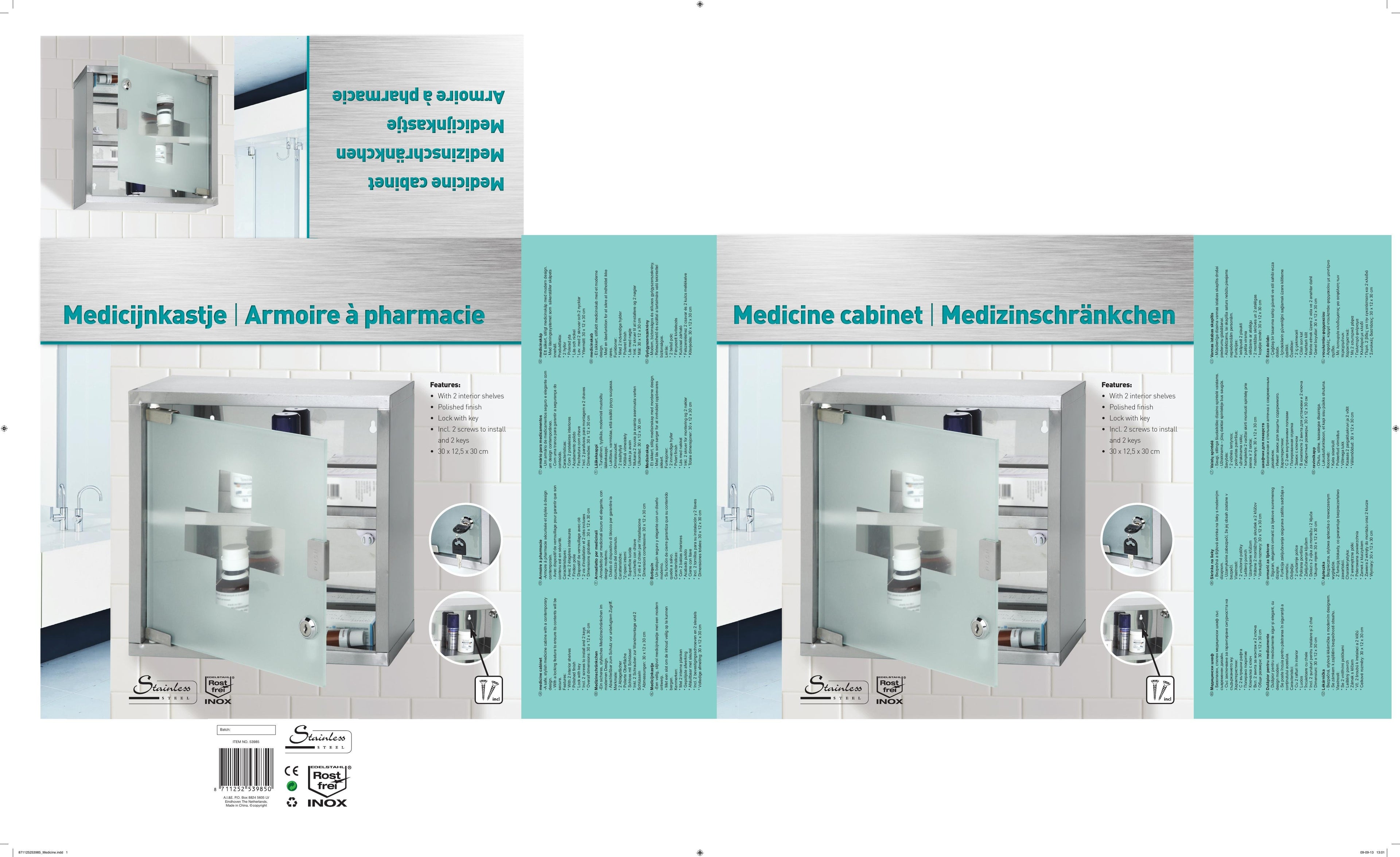 Armadio Medicinale Bianco Vetro 30x12x30cm Armadietto Parete