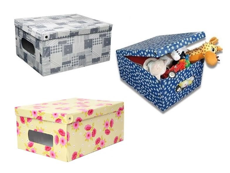 3 Scatole Organizer e Contenitori per Armadio/Guardaroba, Organizzatori Portaoggetti Rigidi e Salvaspazio. Sottoletto e per Vestiti. Mis.50x40x25 cm colori e fantasie assortiti