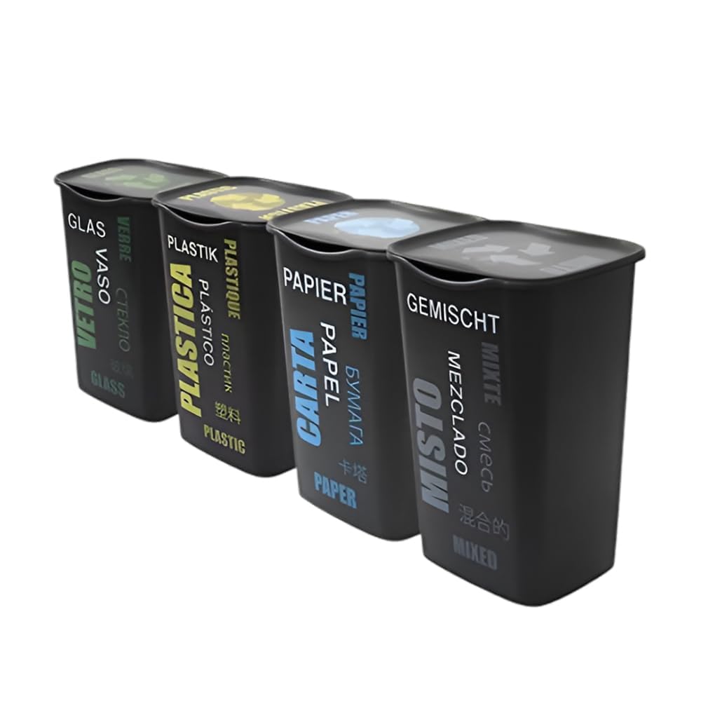 Set 4 Pattumiere Raccolta Differenziata 50L con Coperchio - Bidoni Colorati per Interno/Esterno + 40 Sacchetti