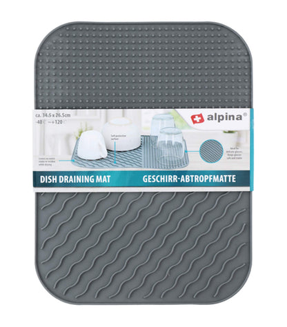 Tappetino scolapiatti per lavello – accessori da cucina – base cucina in silicone con nervature – tappetino scolapiatti lavabile in lavastoviglie 34,5 x 26,5 cm – grigio