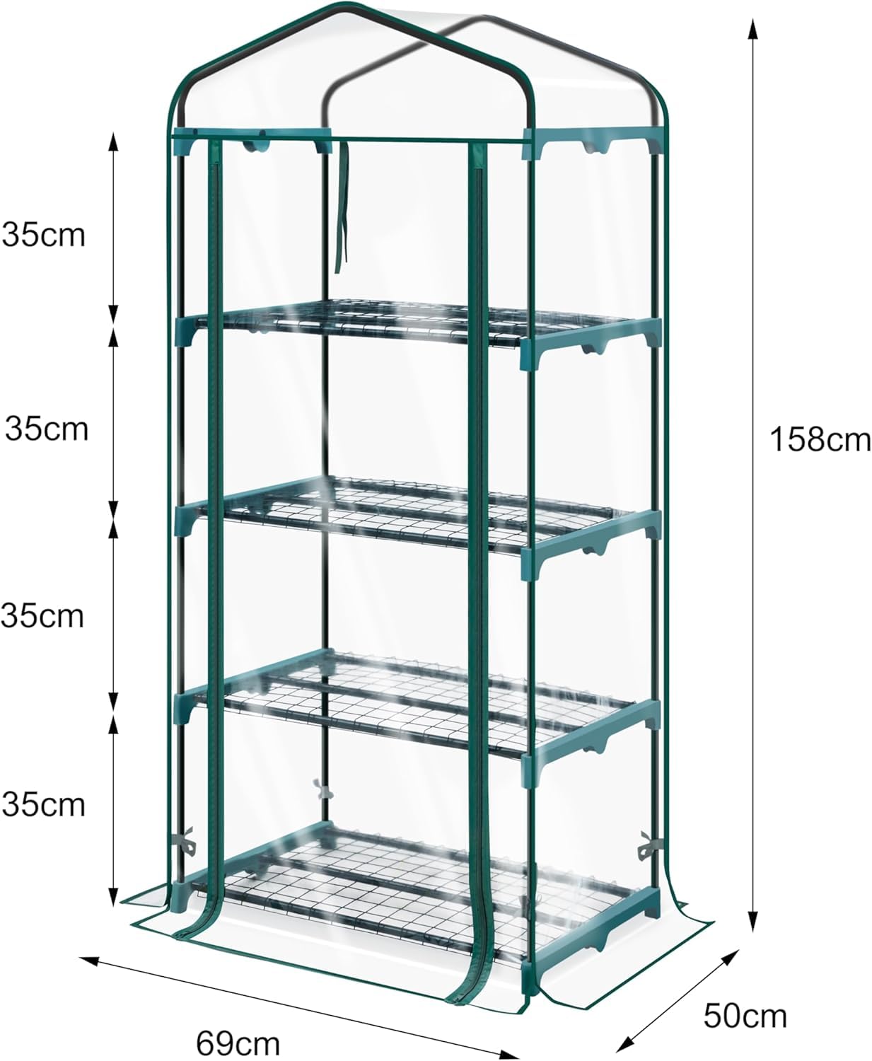 Fercasashop Garden Greenhouse with 4 Shelves, 158x68x50 cm, Green, Roll-Up Door, for Balcony and Terrace
