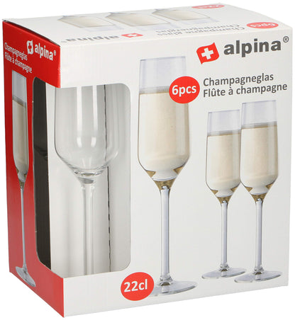 Set 6 Bicchieri Flute Champagne 22cl - Calici Eleganti per Prosecco, Spumante e Vino Frizzante - Lavabili in Lavastoviglie