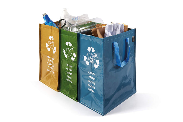 Set 3 Contenitori Raccolta Differenziata Perfetto Ricicla Bags 110L - Polipropilene Semirigido