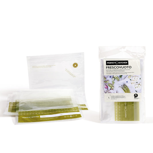 Buste Sottovuoto Frescovuoto L - 6 Pezzi Riutilizzabili 25x34cm per Conservazione Alimenti