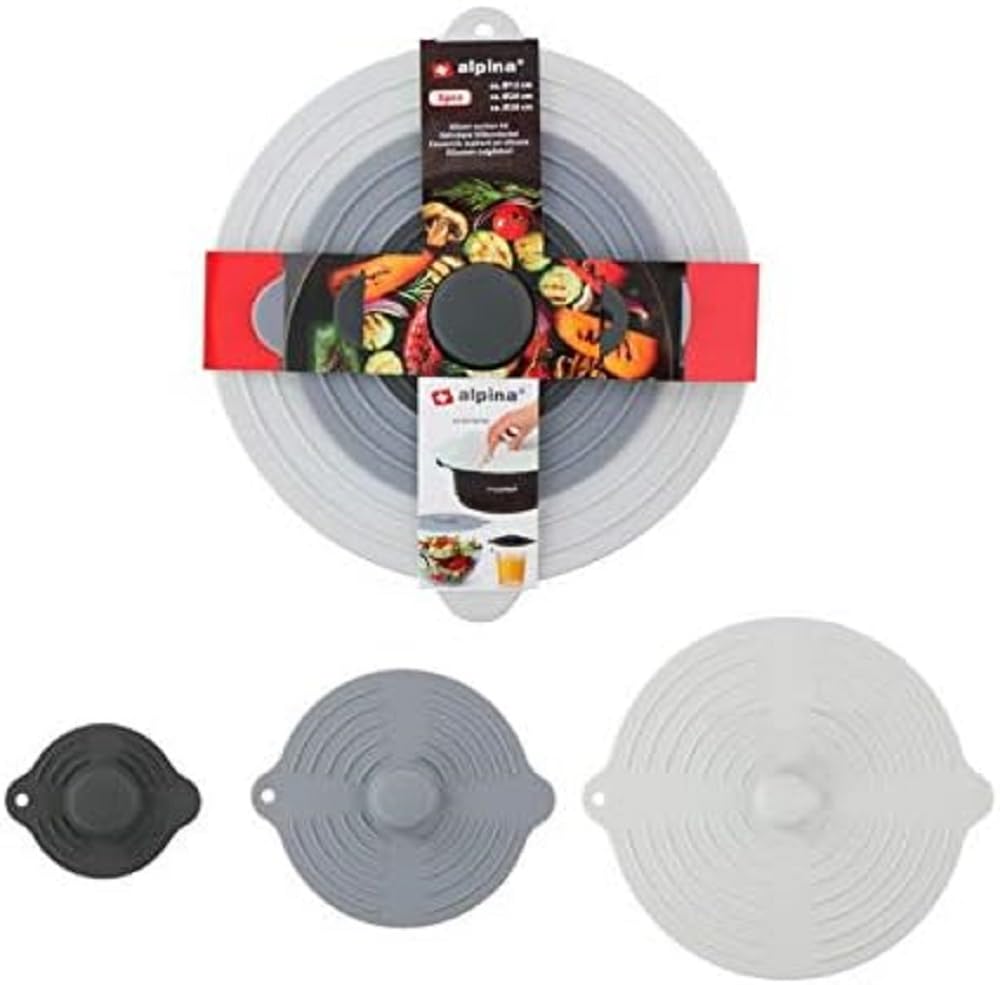 Lot de 3 couvercles universels en silicone Alpina, multicolores - Effet ventouse pour casseroles et poêles