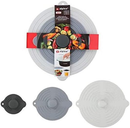 Lot de 3 couvercles universels en silicone Alpina, multicolores - Effet ventouse pour casseroles et poêles