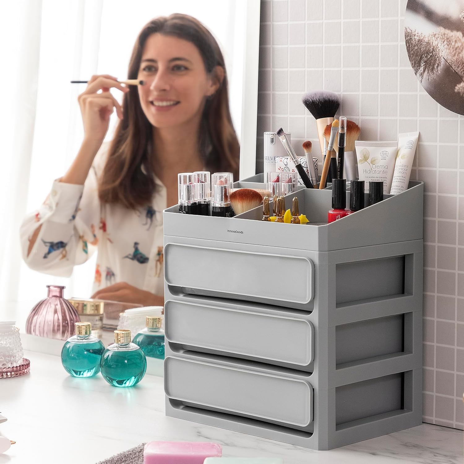 Organizer Trucchi con 3 Cassetti e Vassoio Estraibile – Makeser