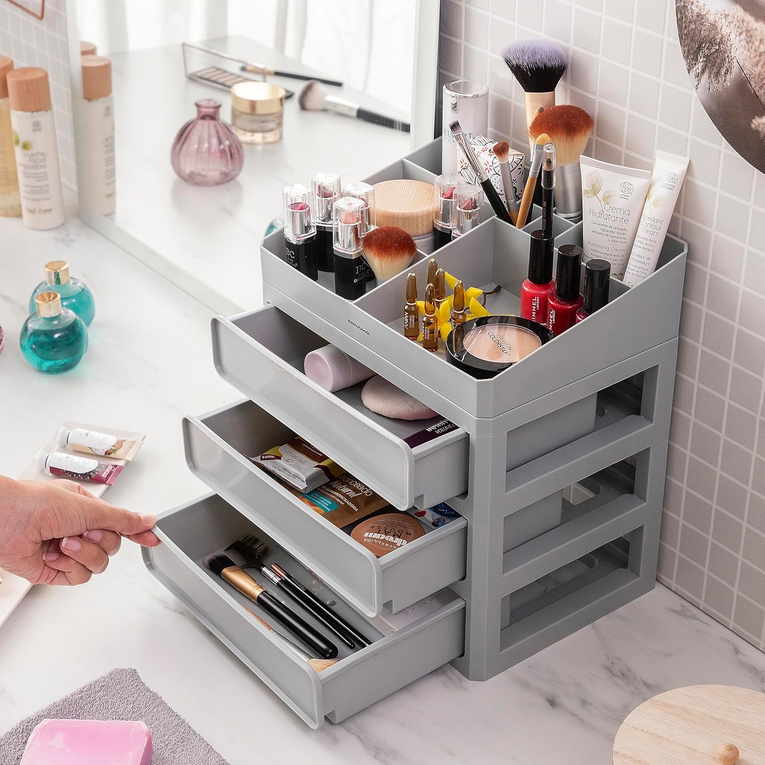 Organizer Trucchi con 3 Cassetti e Vassoio Estraibile – Makeser