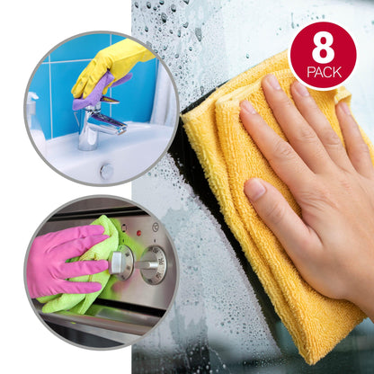 Panni per la Pulizia in Microfibra Confezione da 8, Strofinacci senza Pelucchi e senza Strisce, Asciugamano Riutilizzabile Lavabile per Casa, Cucina, Auto, Vetri, Pavimenti 30cm x 30cm