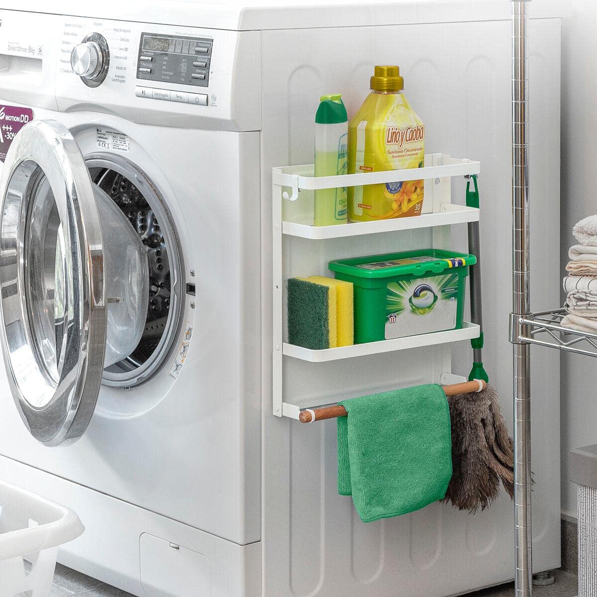 InnovaGoods - MagoRac Folding Magnetic Shelf, Multipurpose and Robust, Perfect for Kitchen and Bathroom, Modern Design, White, Steel Alloy, Standard