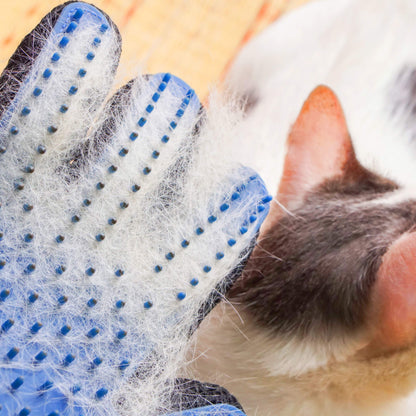 Set 2 Paia di Guanti Rimuovi Peli, Rimozione e Massaggio, per Cani e Gatti, Effetto Spazzola, Setole in Gomma, Blu