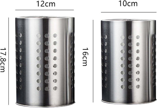 Portaposate in Metallo, Set 2 Pezzi, 16x10 cm e 18x12 cm, Argento Portautensili per Bacchette Coltelli Forchette Forbici