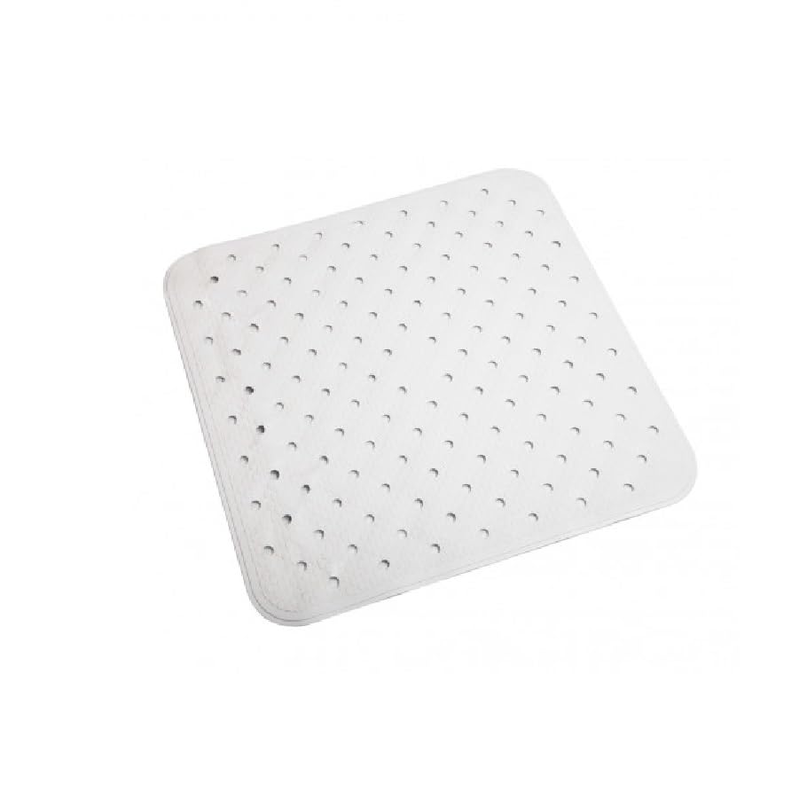 FERCASASHOP Non-Slip Square Shower Mat in White Rubber - LUX, Dimensions 54X54 cm