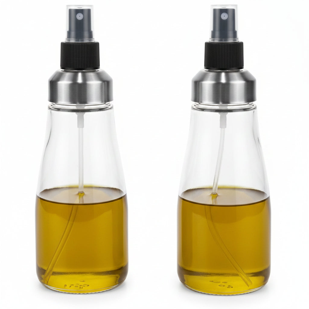 Set Oliera e Acetiera Spray in Vetro e Acciaio Inox 350 ml – Dosatore Olio e Aceto