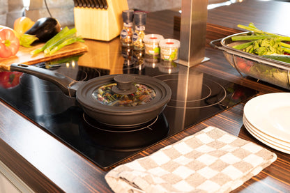 Coperchio Universale Vetro con Bordo Silicone Alpina 24-26-28cm - Per Pentole Padelle Antiaderente