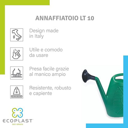 Annaffiatoio, Ideale per il Giardinaggio, Piante e Fiori, Comodo da Usare, Resistente, Duraturo e Indeformabile, con Doccetta Inclusa, Made in Italy
