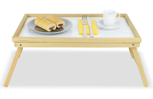 FERCASASHOP - Bed Tray, Armchair Tray, Folding Bamboo Tray, Breakfast Tray, with Folding Legs, Natural Color, Brown, 31x50x23.5 cm