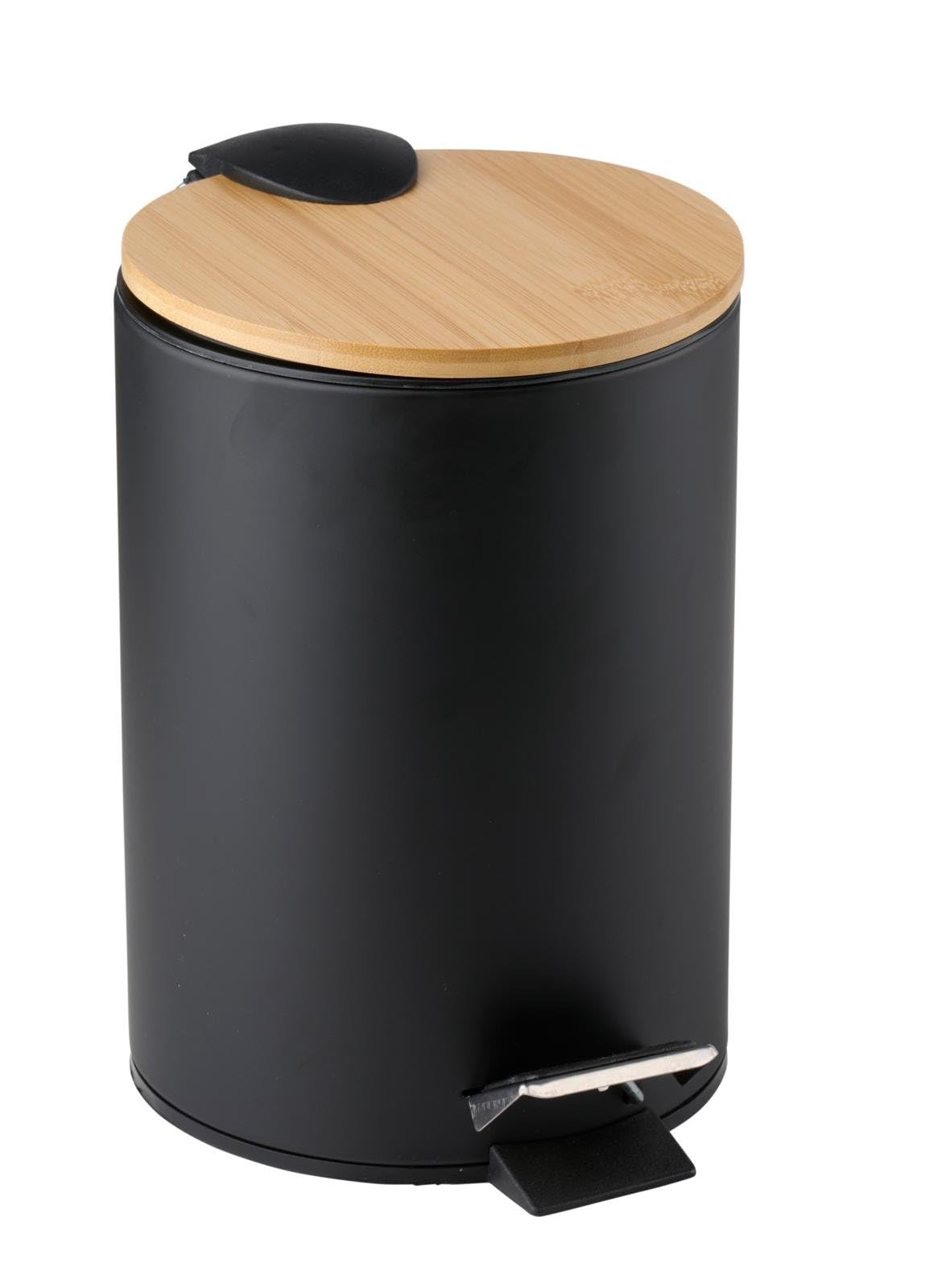 FERCASASHOP® Metal Bathroom Trash Can with Bamboo Lid, 3 Liter Pedal Bin