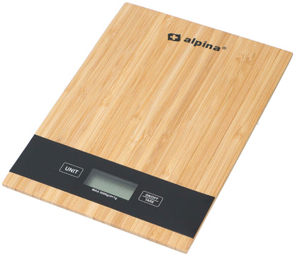 Balance de cuisine numérique Alpina en bambou 5 kg - Fonction tare, arrêt automatique, écran LCD