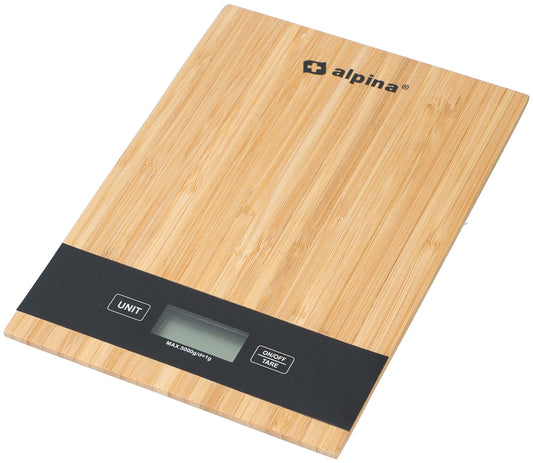Balance de cuisine numérique Alpina en bambou 5 kg - Fonction tare, arrêt automatique, écran LCD