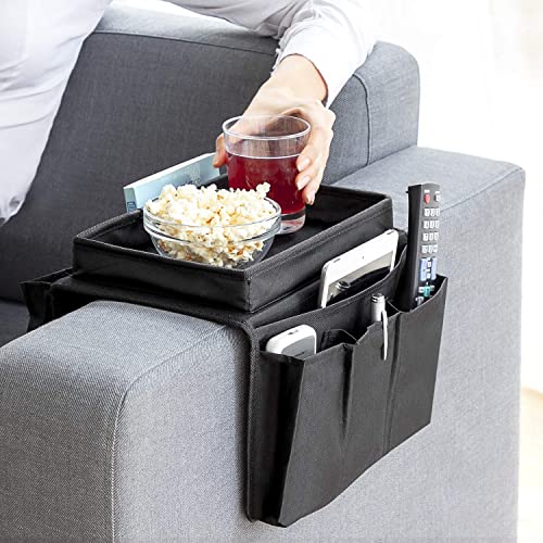 InnovaGoods - Multifunctional Sofa Tray with 6 Remote Control Pockets, Modern Design, Resistant Material, Black, Polyester Cotton