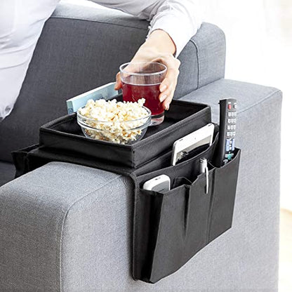InnovaGoods - Multifunctional Sofa Tray with 6 Remote Control Pockets, Modern Design, Resistant Material, Black, Polyester Cotton