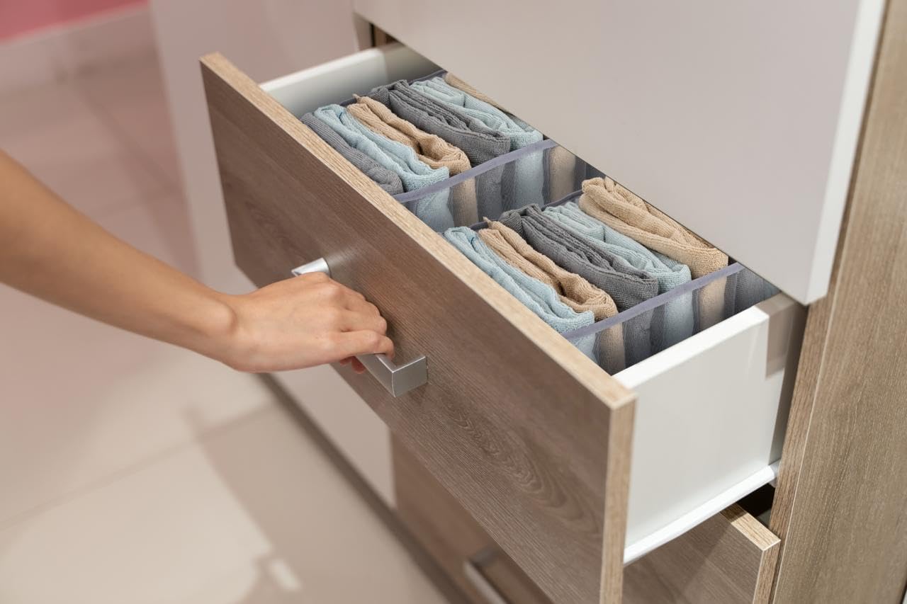 Organizer per armadio, 44 x 29 x 22 cm, con 9 scomparti, pieghevole, colore: grigio