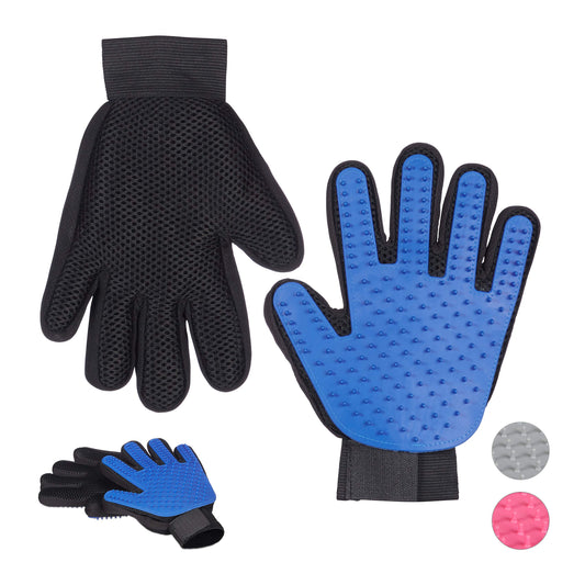 Set 2 Paia di Guanti Rimuovi Peli, Rimozione e Massaggio, per Cani e Gatti, Effetto Spazzola, Setole in Gomma, Blu