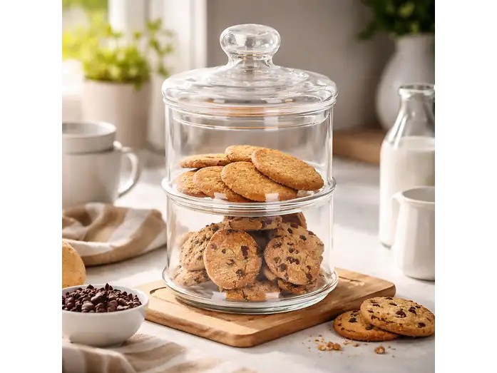Barattolo Portalimenti in Vetro 2 Livelli | Ø16×28 cm | Dolci, Biscotti, Alimenti | Alpina