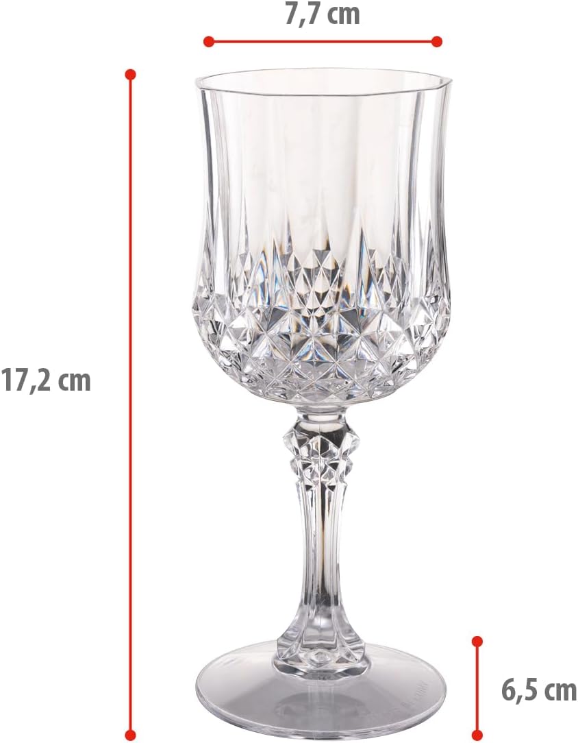 Bicchieri da Vino Plastica Set da 6 - Calici Vino da 200ml - Bicchiere da Vino con Effetto Cristallo - Adatto per Bevande, Vino Rosso e Bianco - Lavabile a Mano - Trasparente