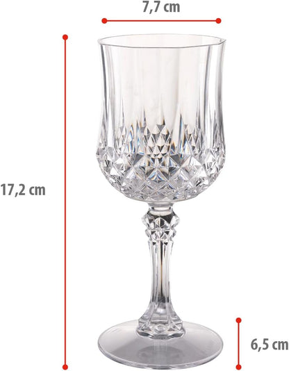 Bicchieri da Vino Plastica Set da 6 - Calici Vino da 200ml - Bicchiere da Vino con Effetto Cristallo - Adatto per Bevande, Vino Rosso e Bianco - Lavabile a Mano - Trasparente