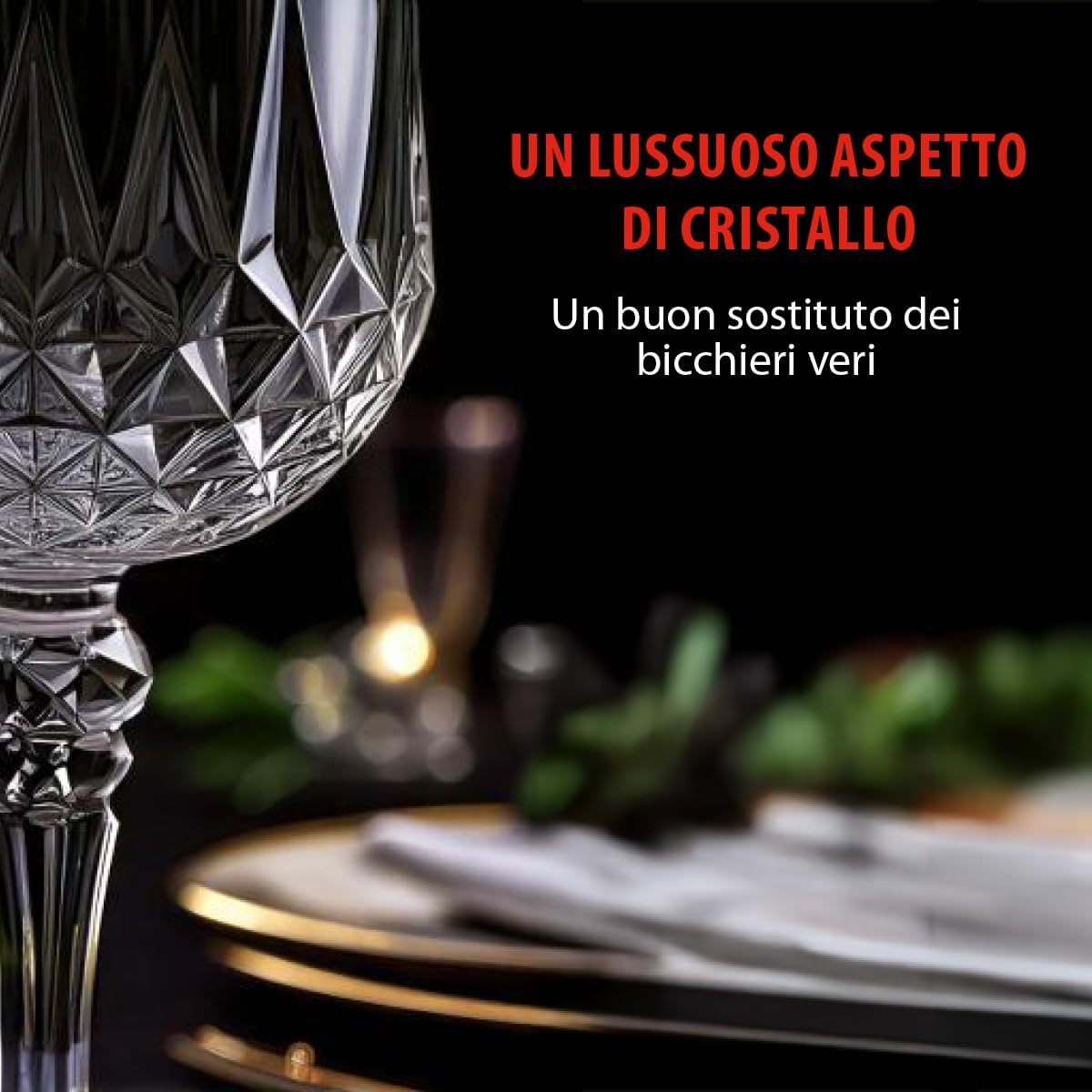 Bicchieri da Vino Plastica Set da 6 - Calici Vino da 200ml - Bicchiere da Vino con Effetto Cristallo - Adatto per Bevande, Vino Rosso e Bianco - Lavabile a Mano - Trasparente