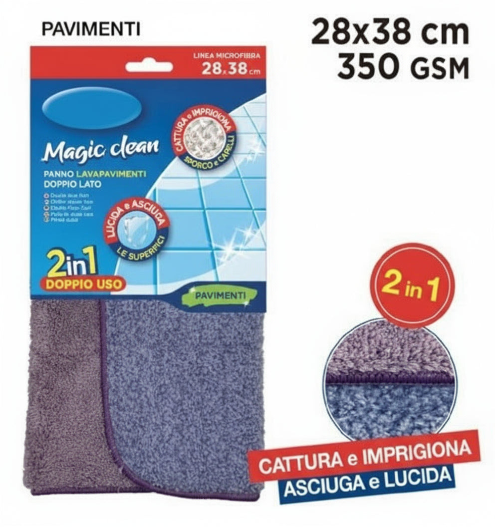 Panno Lavapavimenti Magic Clean 2in1 Doppio Lato 28x38cm 350 GSM Microfibra
