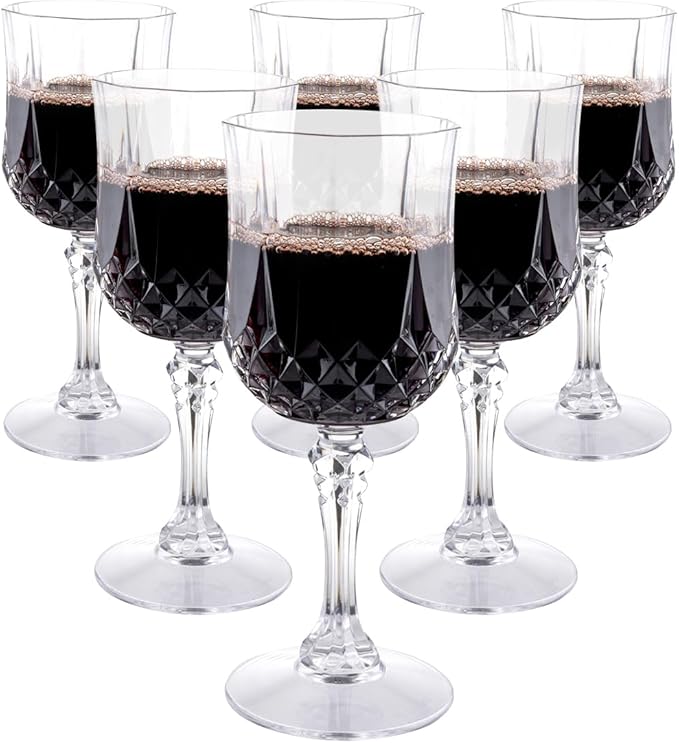 Bicchieri da Vino Plastica Set da 6 - Calici Vino da 200ml - Bicchiere da Vino con Effetto Cristallo - Adatto per Bevande, Vino Rosso e Bianco - Lavabile a Mano - Trasparente