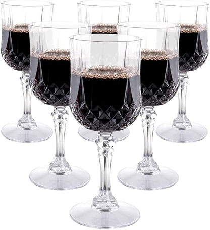 Bicchieri da Vino Plastica Set da 6 - Calici Vino da 200ml - Bicchiere da Vino con Effetto Cristallo - Adatto per Bevande, Vino Rosso e Bianco - Lavabile a Mano - Trasparente