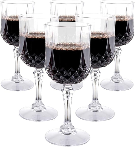 Bicchieri da Vino Plastica Set da 6 - Calici Vino da 200ml - Bicchiere da Vino con Effetto Cristallo - Adatto per Bevande, Vino Rosso e Bianco - Lavabile a Mano - Trasparente