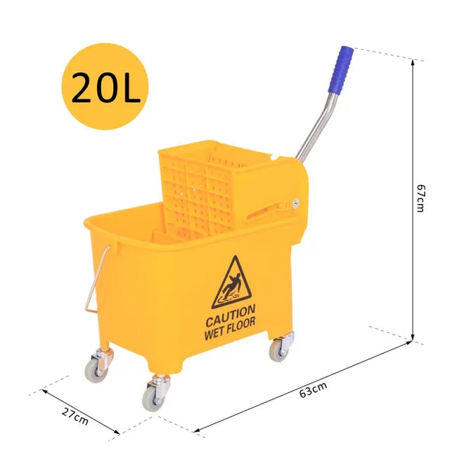 Carrello Mocio Professionale 20L con Strizzatore e Pannello Divisorio – 60×27×70,5 cm, Giallo