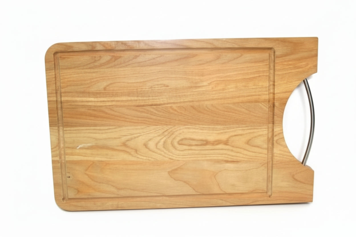 Tagliere Legno 33x21cm Scanalatura Manico Ferro