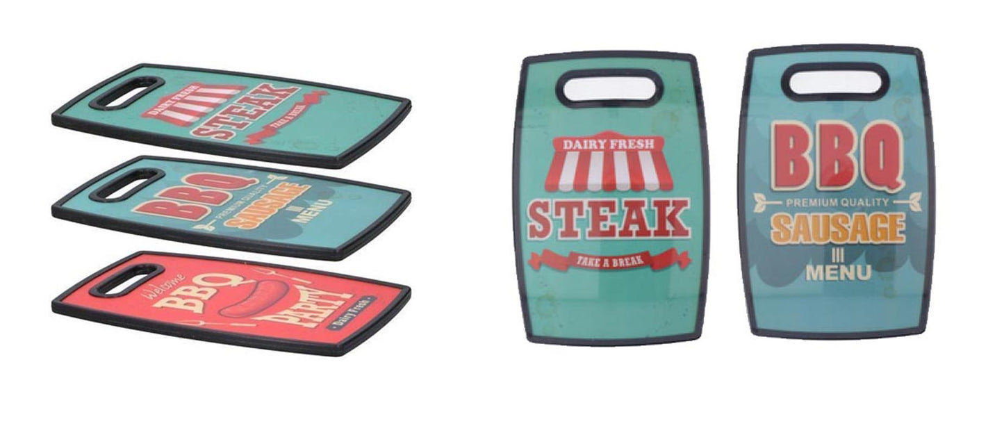 Set 3 Taglieri Decorativi Vintage BBQ Steak